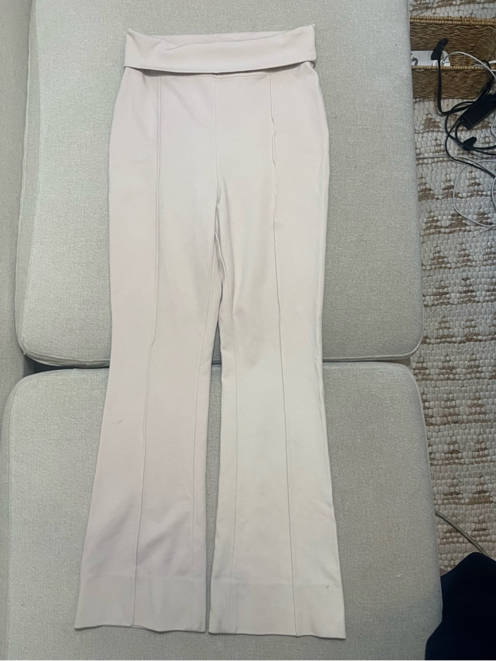 MM Lafleur Cream Flare Trousers with Folded Waistband